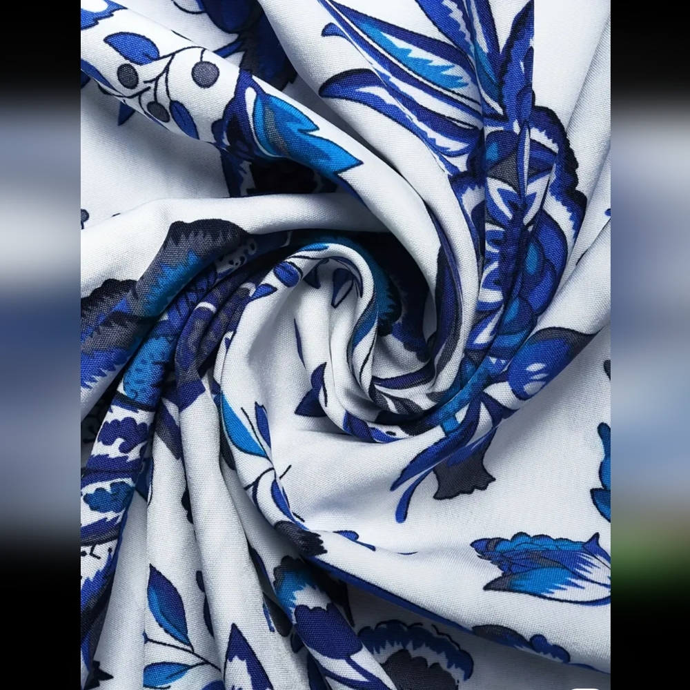 Sz 20 NEW Blue/White Floral Cold Shoulder Dress 27.75" PTP, 43.75" Long SOFT - Picture 4 of 15